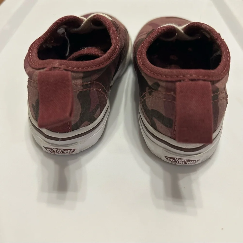 Vans Kids Sneakers Burgundy Camouflage Slip On Shoes 5.5 Toddler Stretchy Laces - Picture 5 of 8